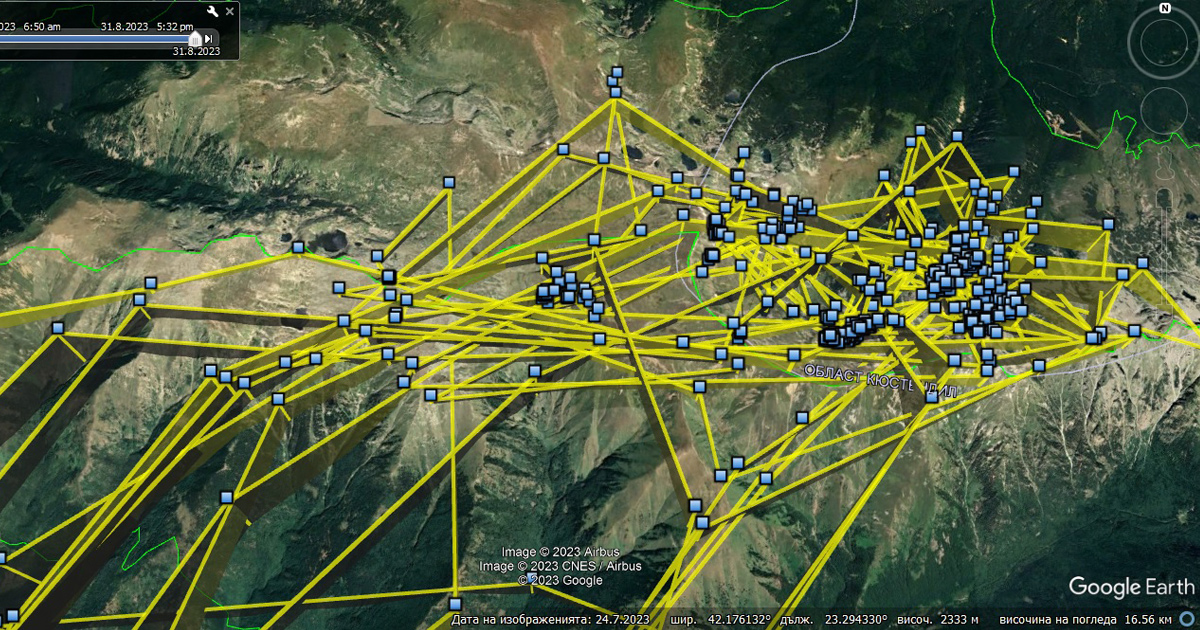 Kresna’s Griffon Vultures Spending Summer 2023 in Rila Mountain - map